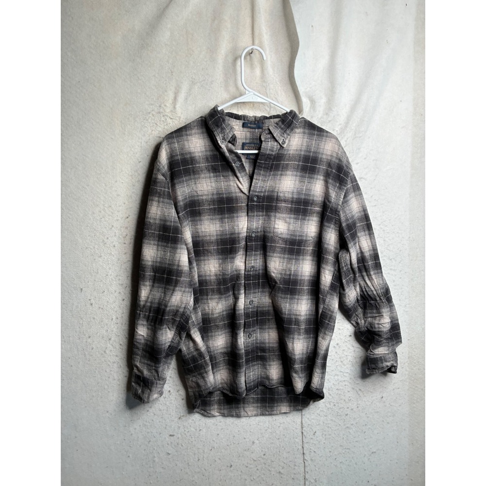 Pendleton Mason Mens Large Grey Black Plaid Cotton Flannel Button Down Shirt